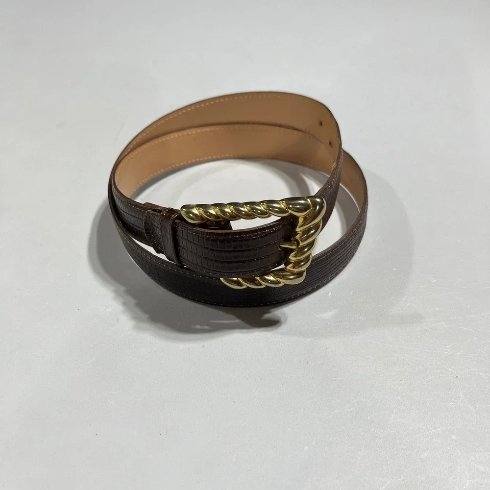 VTG 90S Leather Shop Boho Quiet Luxury Brown Lizard Embossed Leather Belt Large